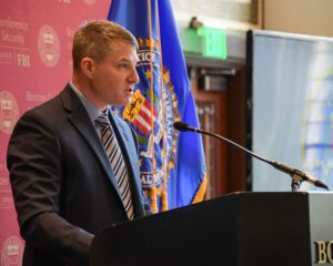 FBI Cyber Division Assistant Director Bryan Vorndran delivers a keynote address at the 2024 Boston Conference on Cyber Security on June 5, 2024.